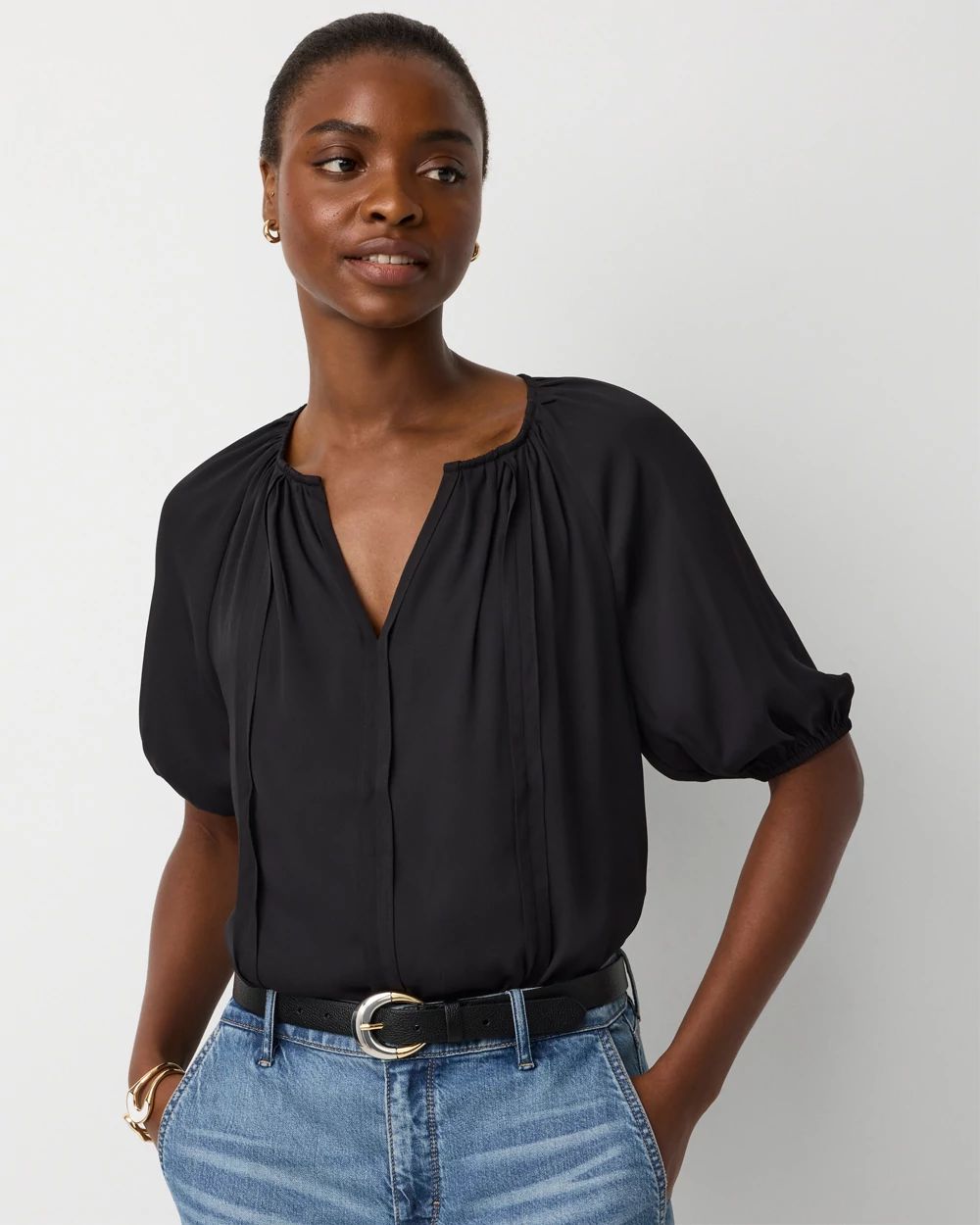 Elbow Sleeve V-neck Blouse | White House Black Market